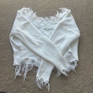 SHEIN White Frayed Hem Sweater